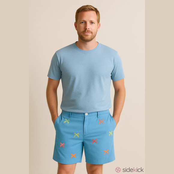 Vineyard Vines NWT Breaker Shorts‎ 34 Blue Fishbone Embroidered Cotton 9" Inseam - Picture 1 of 14